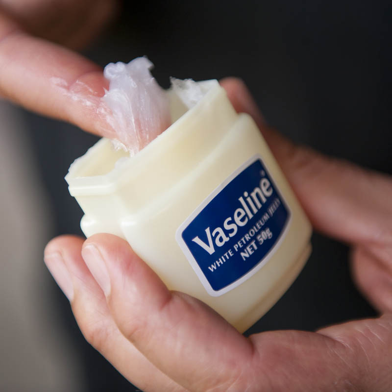 Jar of Vaseline. Petroleum jelly is detrimental to goalkeeper gloves
